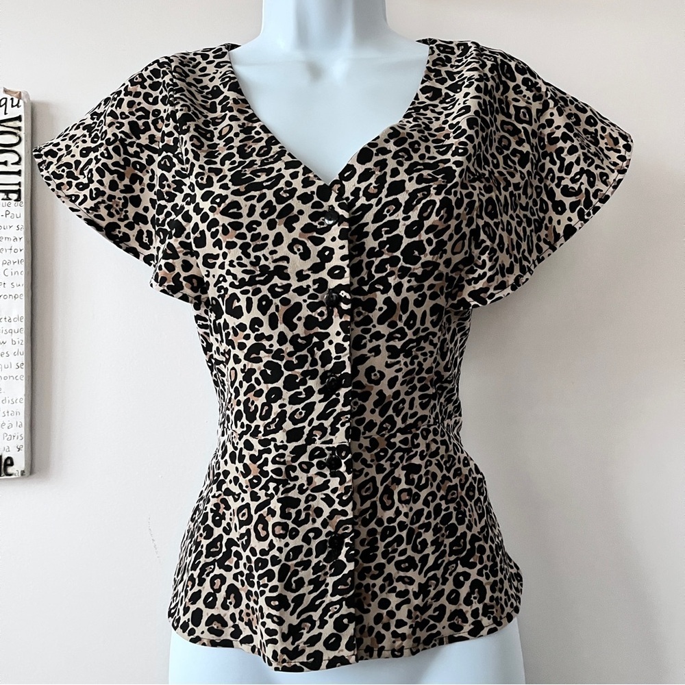 Leopard Print Trixxi Feminine Flutter Blouse Size XS